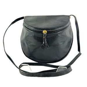 BOTTEGA VENETA Black Lizard Leather Marco Poe Crossbody Bag Made in Italy